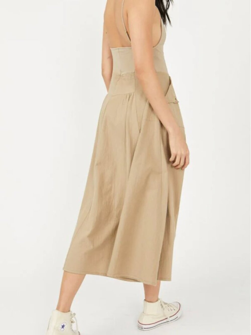 Free People Soledad Midi Dress | Small | Khaki | Cotton | A-Line Dress - Picture 14 of 15